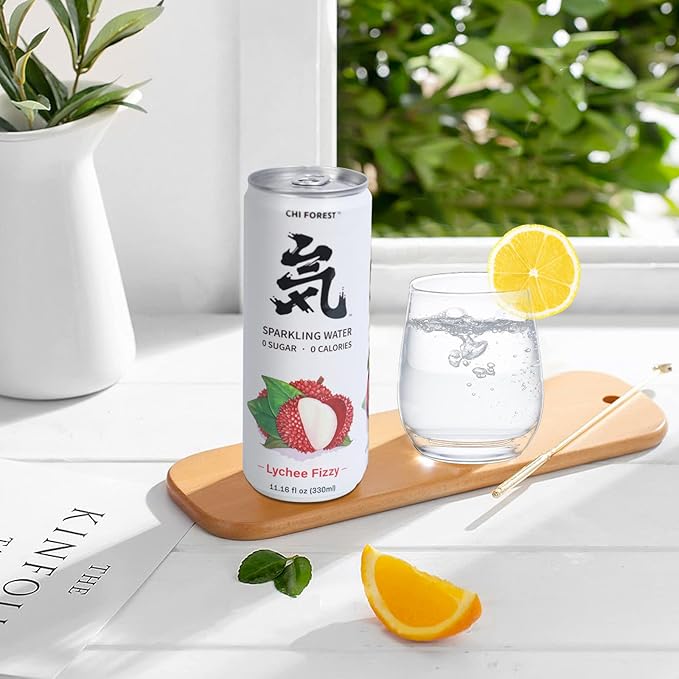 Chi Forest Sparkling Water,Caffeine free,Gluten free,Vegan,0 sugar,0 calories,Lychee Fizzy Flavor,11.16 Fl oz,24 Cans