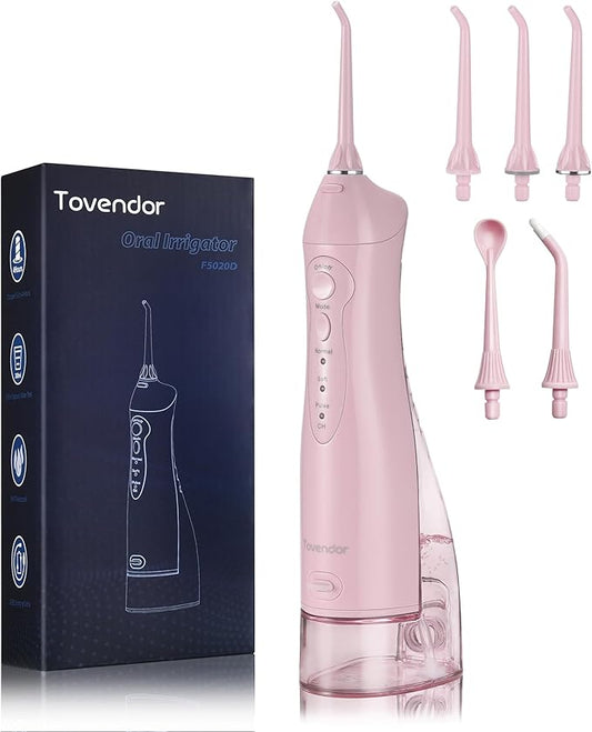 TOVENDOR Electric Water Flosser, Rechargeable Dental 3 Modes, 5 Tips (300ML, IPX7Waterproof IPX7Waterproof Waterflosser)