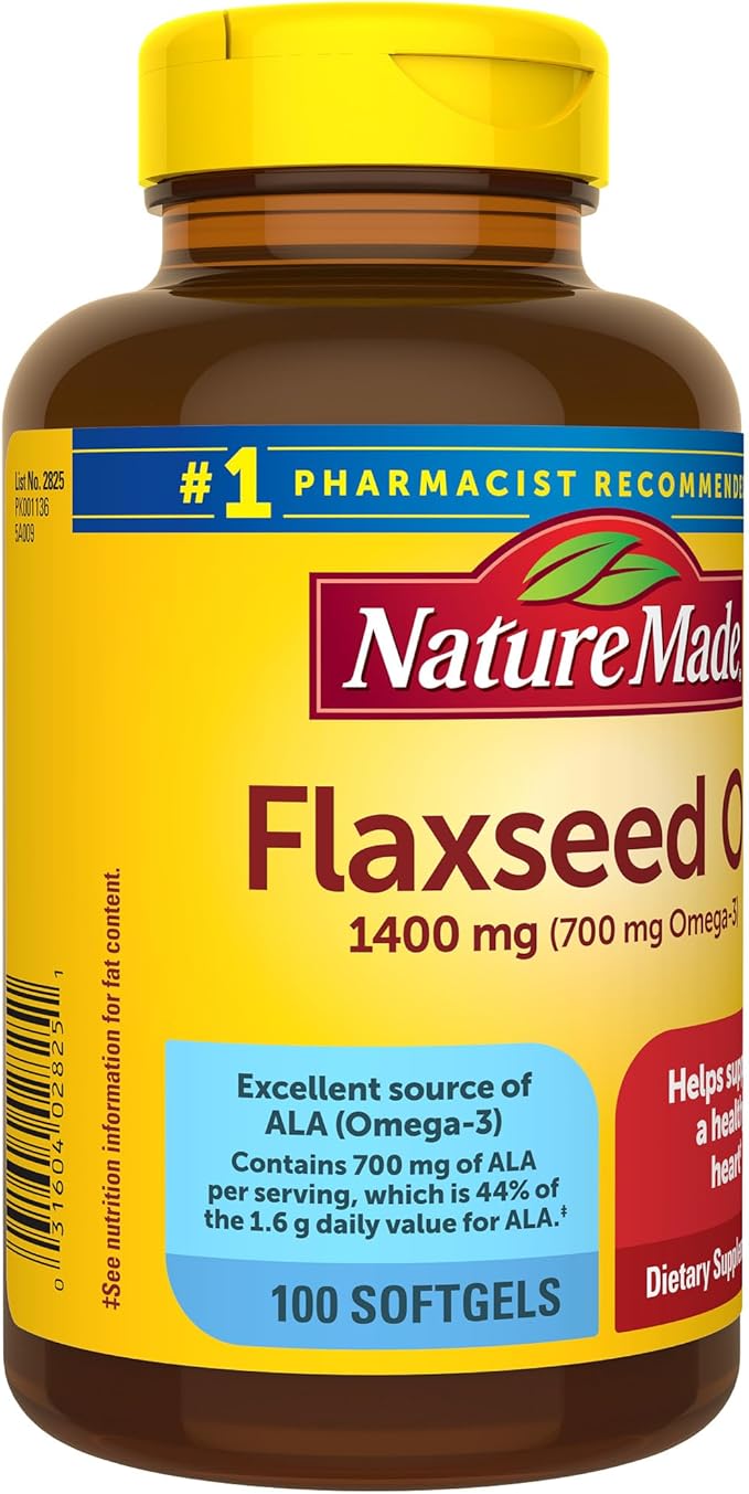 Nature Made Extra Strength Flaxseed Oil 1400 mg, 3 Supplement, 100 Softgels, 100 Day