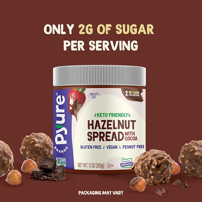 Pyure Hazelnut Spread with Cocoa 2 Net Carbs Keto Snack Gluten-Free, Peanut Free, Plant-Based Hazelnut Spread for Vegan Keto Friendly Food 13oz