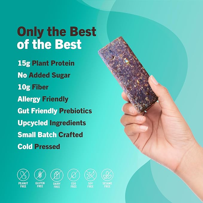 AMRITA Vegan Protein Bars Variety Pack (6 Flavors) 15g Plant