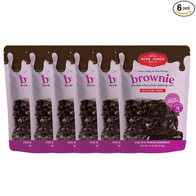 Miss Jones Gluten-Free Baking Brownie Mix - More Chocolate Chips, Guilt Free Brownie Mix, Naturally Sweetened Desserts & Treats, 14.67 Ounce (Pack of 6)