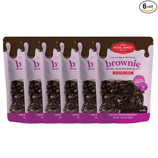 Miss Jones Gluten-Free Baking Brownie Mix - More Chocolate Chips, Guilt Free Brownie Mix, Naturally Sweetened Desserts & Treats, 14.67 Ounce (Pack of 6)