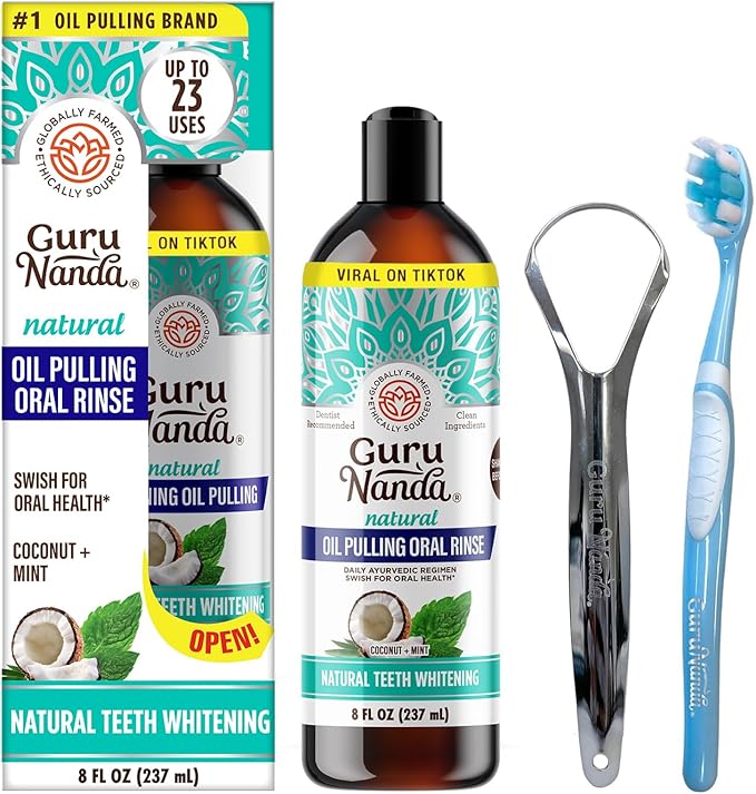 GuruNanda Coconut Oil Pulling, Fresh Breath 7 Essential 8 oz