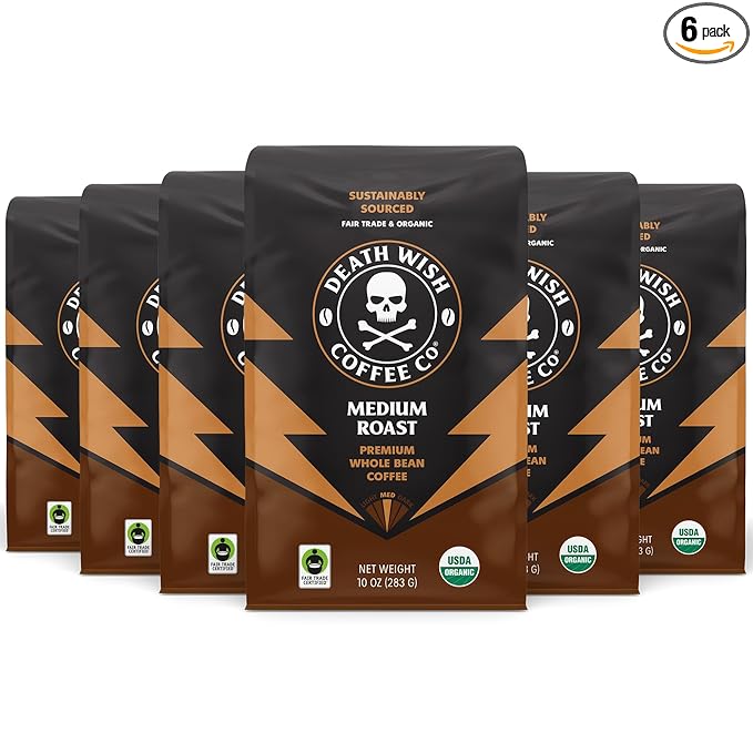 Death Wish Coffee, Medium Roast Whole Bean (10 oz, 6 pack)