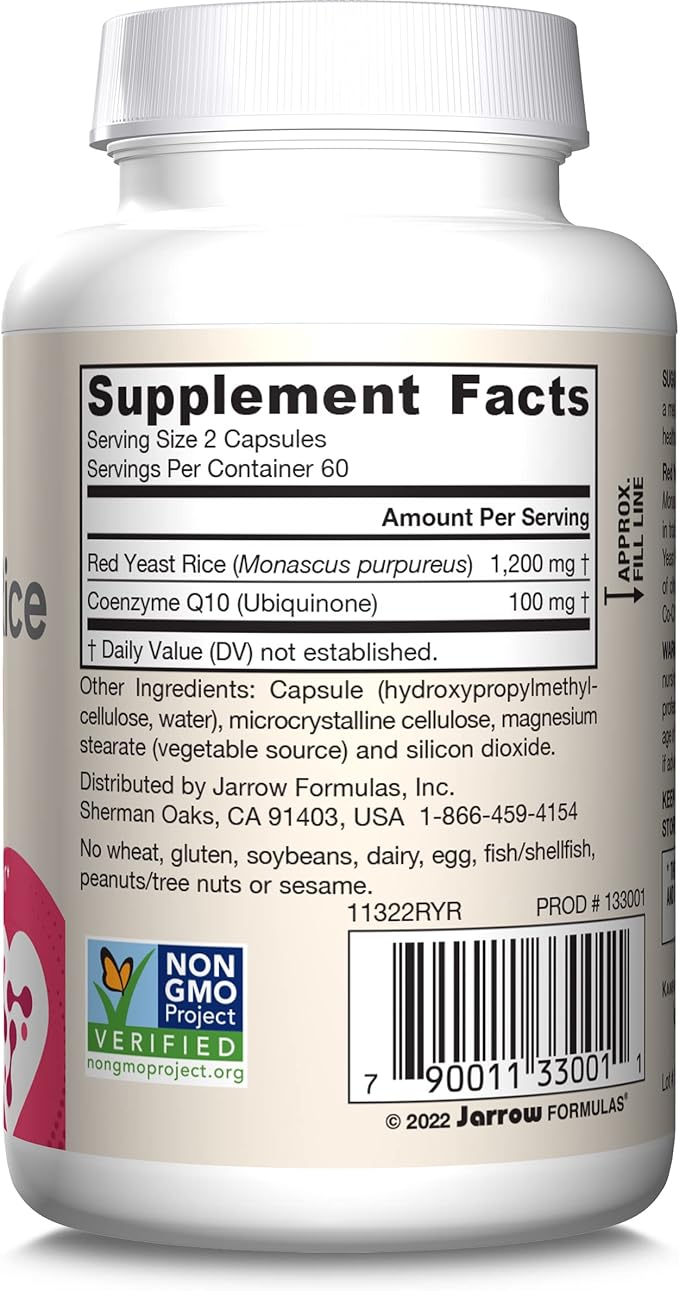 Jarrow Formulas Red Yeast Rice 1200 Co-Q10 100 100 mg 120 Veggie 60 Servings