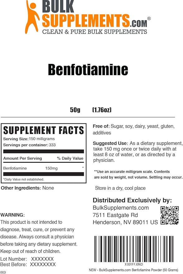 BulkSupplements.com Benfotiamine Powder B1 Supplement, 150mg, Gluten 150mg per 50g (1.8 (1.8 oz) 1)