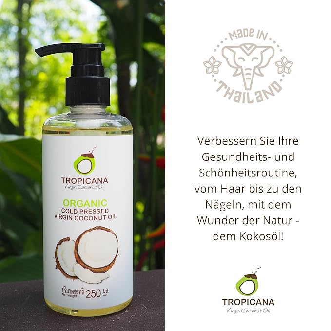 Tropicana Virgin Coconut Oil USDA Organic 8.45 fl. oz. Whole Kernel Cold-Pressed Coconut Oil Hexane-Free Not-Hydrogenated Great for Hair & Skin with Delicious Light Coconut Flavor & Aroma