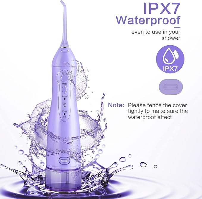 TOVENDOR Electric Water Flosser, Rechargeable Dental 3 Modes, 5 Tips (300ML, IPX7Waterproof IPX7Waterproof Waterflosser)
