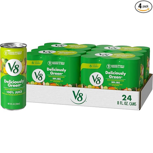 V8 Deliciously Green 100% Fruit and Vegetable Juice, 8 fl oz Can (6 Pack) (Case of 4)