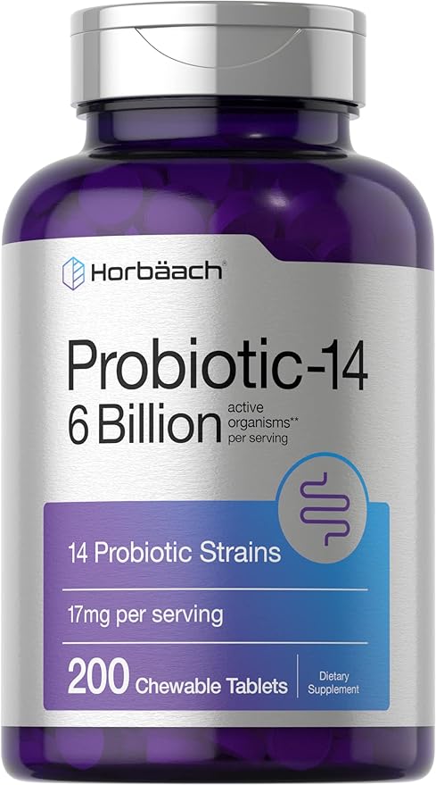 Horbäach Chewable Probiotics 6 Billion CFUs 200 Tablets 14 Probiotic