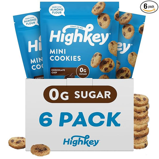 HighKey Keto Chocolate Chip Mini Cookies - Gluten Free Sugar Free Cookies Keto Snack Low Carb Snacks Healthy Protein Diabetic Dessert Food Low Sugar Treat Diet Friendly Sweets Keto Food 6 Pack