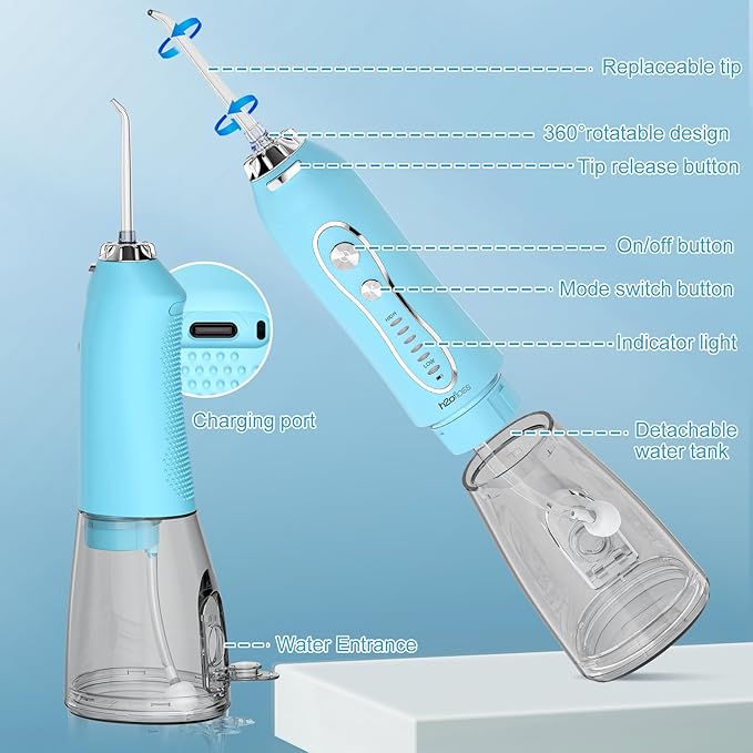 Water Dental Flosser Teeth Cleaner Pick, H2ofloss Cordless Irrigator,5 Mode IPX7 Waterproof 300ML Rechargeable