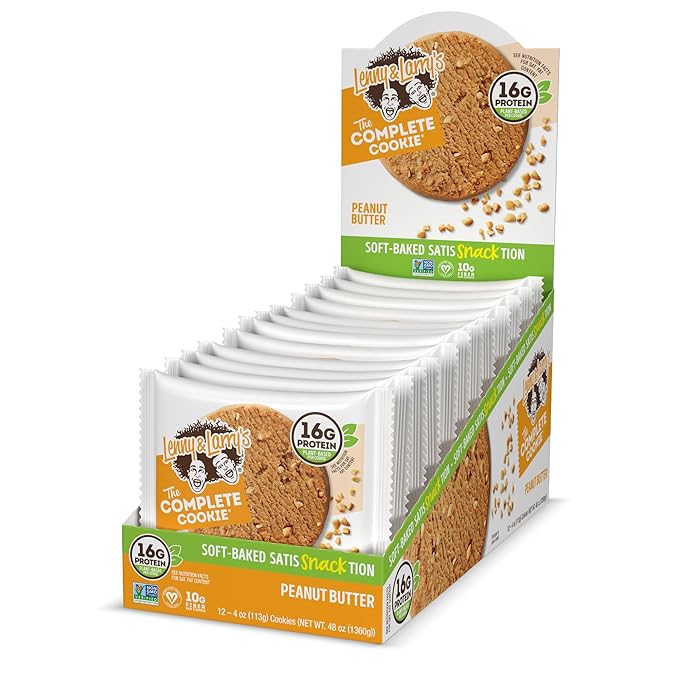Lenny & Larry's The Complete Cookie, Peanut Butter, Soft Baked, 16g Plant Protein, Vegan, Non-GMO, 4 Ounce Cookie (Pack of 12)