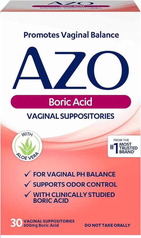 AZO Boric Acid Vaginal Suppositories, Helps 30 Count