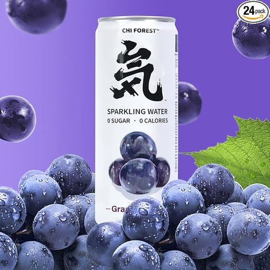 CHI FOREST Grape Sparkling Water 24 Cans, Flavored Sparkling Water, 0 Sugar and 0 Calorie Bubbly Water, Refreshing Carbonated Water, Perfect for Party, Exercise or Work, 11.16 Fl oz, Pack of 24