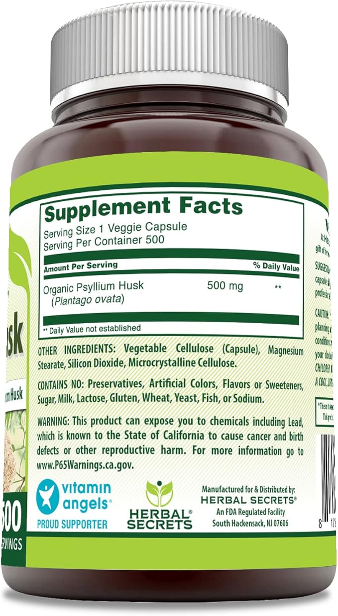 Herbal Secrets Psyllium Husk Supplement 500 Mg 500 Veggie