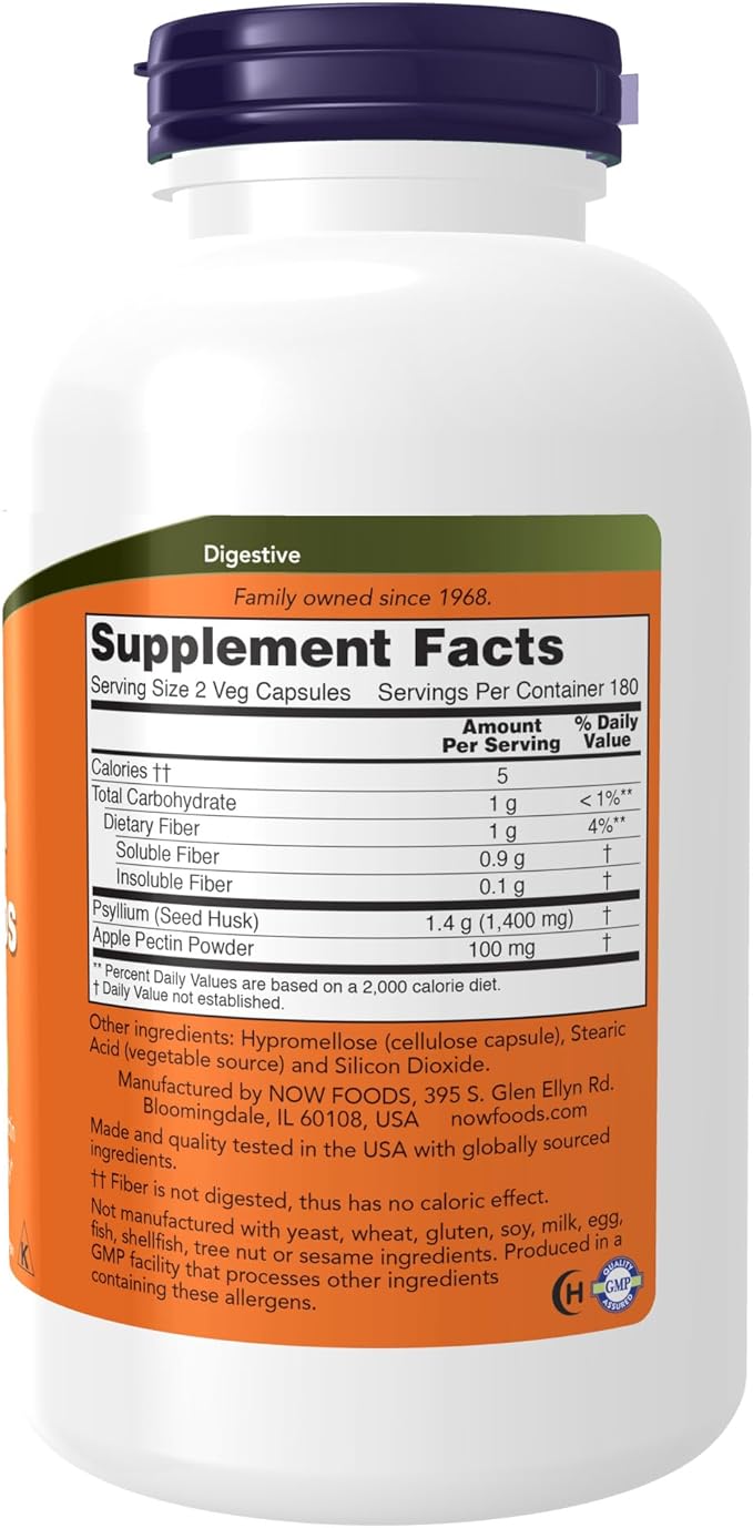 NOW Supplements, Psyllium Husk Caps 700 50 mg 360 Veg