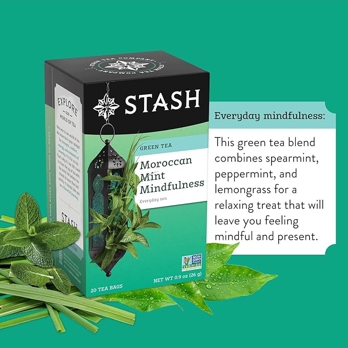 Stash Tea Moroccan Mint Green Tea - Caffeinated, Non-GMO Project Verified Premium Tea with No Artificial Ingredients, 20 Count (Pack of 6) - 120 Bags Total