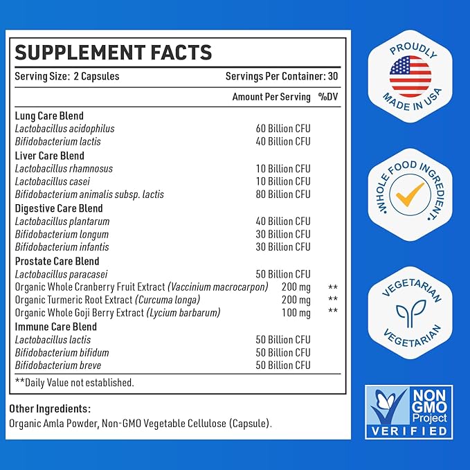 Probiotics for Men, 500 Billion CFU 12 Strains 180 Capsule