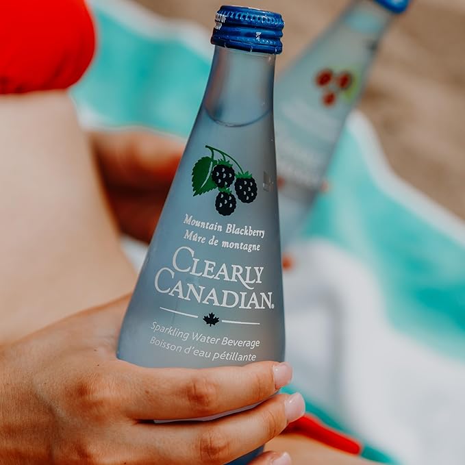 Clearly Canadian Mountain Blackberry Sparkling Spring Water Beverage, Natural & Carbonated, Flavored Seltzer Water, 1 Case (12 Bottles x 325mL)
