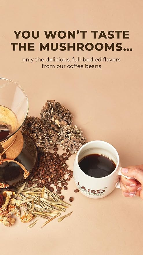 Laird Superfood Boost Coffee, Medium Roast Ground Beans Infused with Functional Mushrooms, Vitamin D and Olive Leaf Powder, 12 oz. Bag