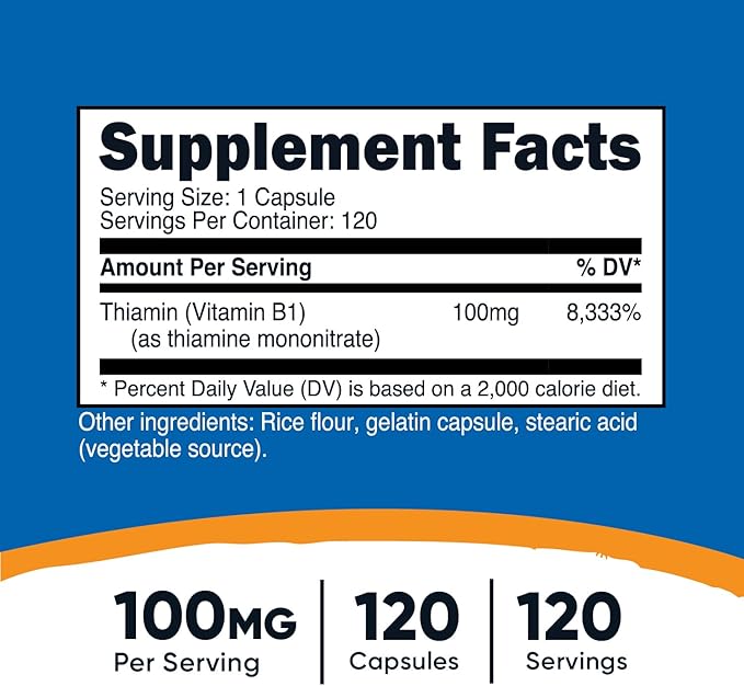 Nutricost Vitamin B1 (Thiamine) 100mg, 120 Capsules