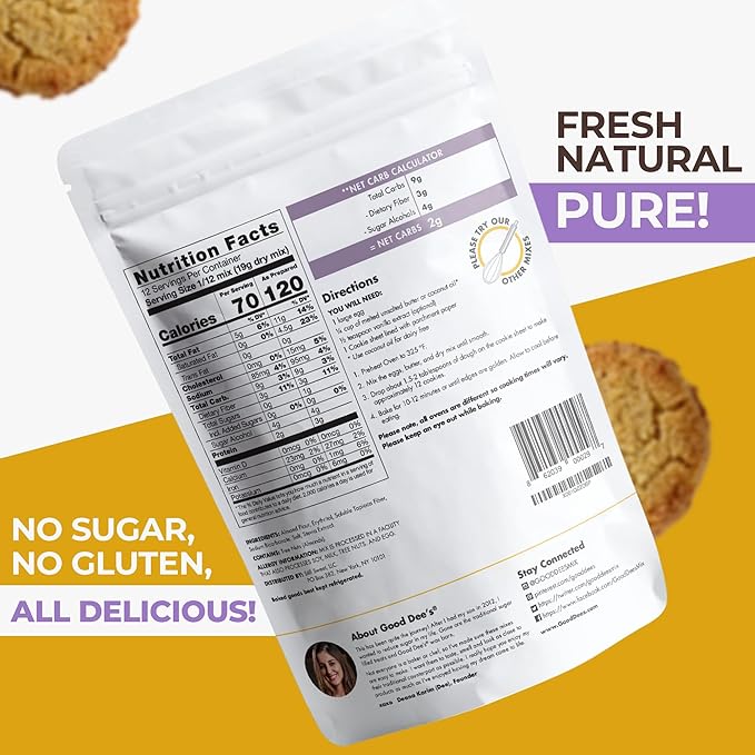 Good Dees Low Carb Baking Mix, Sugar Cookie Mix, Keto Baking Mix, No Sugar Added, Dairy-Free, Gluten Free, Soy-Free, Diabetic, Atkins & WW Friendly - (2g Net Carbs, 12 Servings (Sugar)