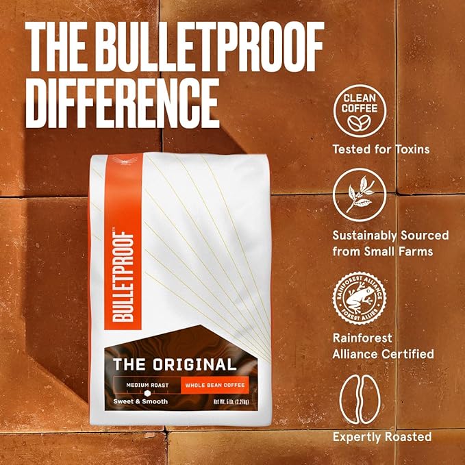 Bulletproof Original Medium Roast Whole Bean Coffee, 80 Ounces (bulk), 100% Arabica Coffee Sourced from Central and South America