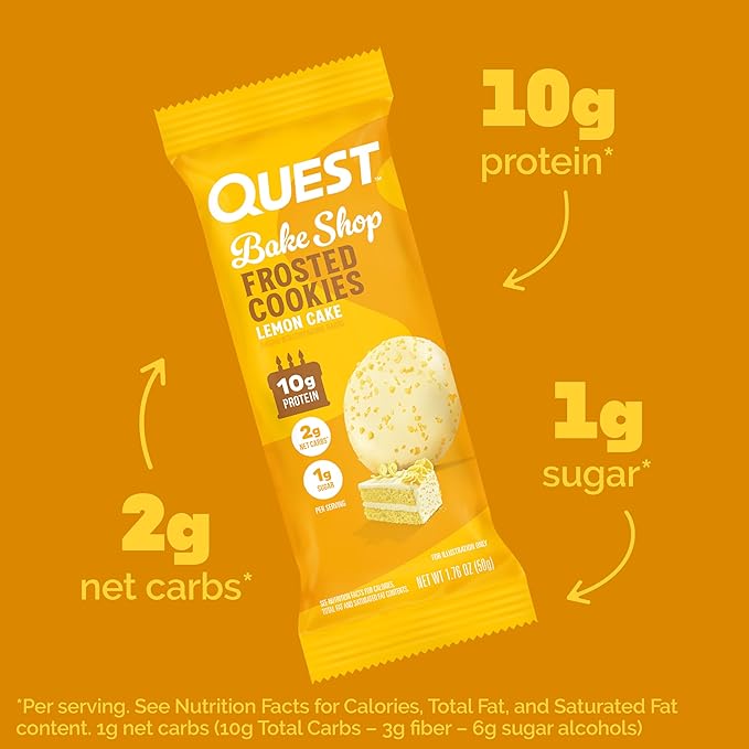 Quest Nutrition Frosted Cookies Twin Pack, Lemon Cake, 1g Sugar, 10g Protein, 1g Net Carbs, Gluten Free, 16 Cookies