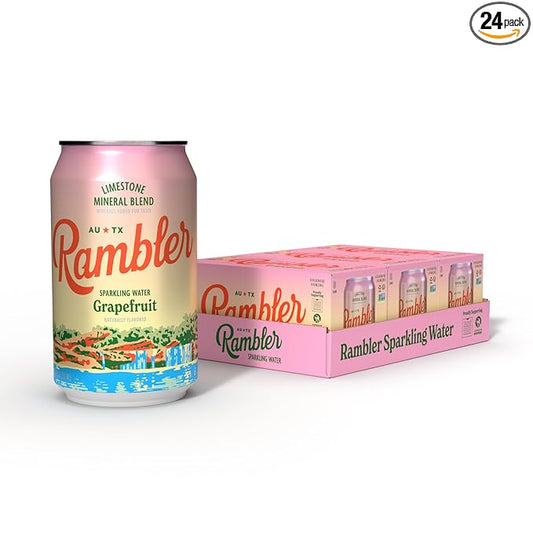 AUTX RAMBLER Grapefruit Sparkling Water, Limestone Mineral Blend 12-Ounce Cans, Three 8-Packs (24 Cans)