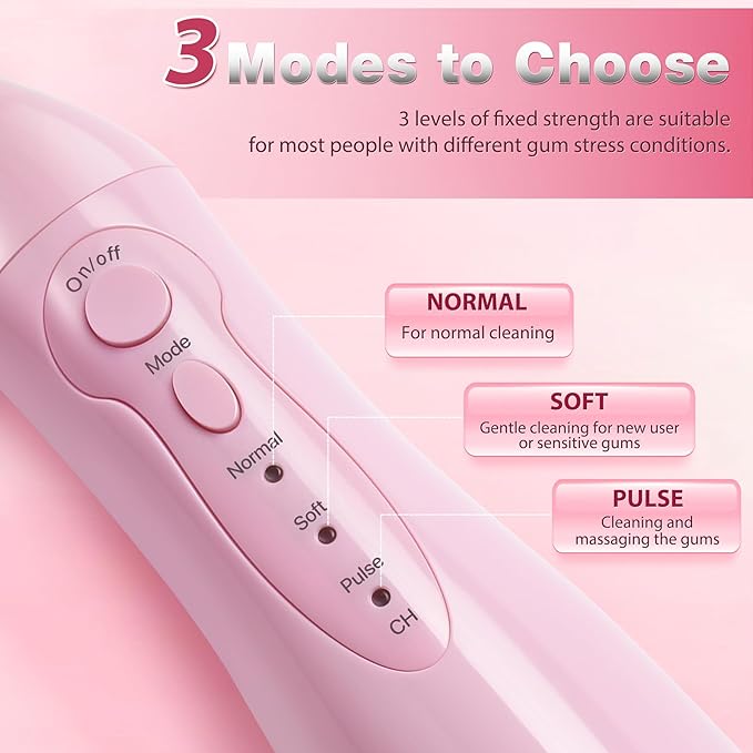 TOVENDOR Electric Water Flosser, Rechargeable Dental 3 Modes, 5 Tips (300ML, IPX7Waterproof IPX7Waterproof Waterflosser)