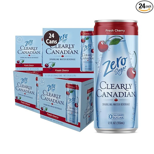 Clearly Canadian Zero Sugar Fresh Cherry Sparkling Water Beverage, Zero Sugar & Zero Calories. 1 Case (24 cans x 12 fl oz)