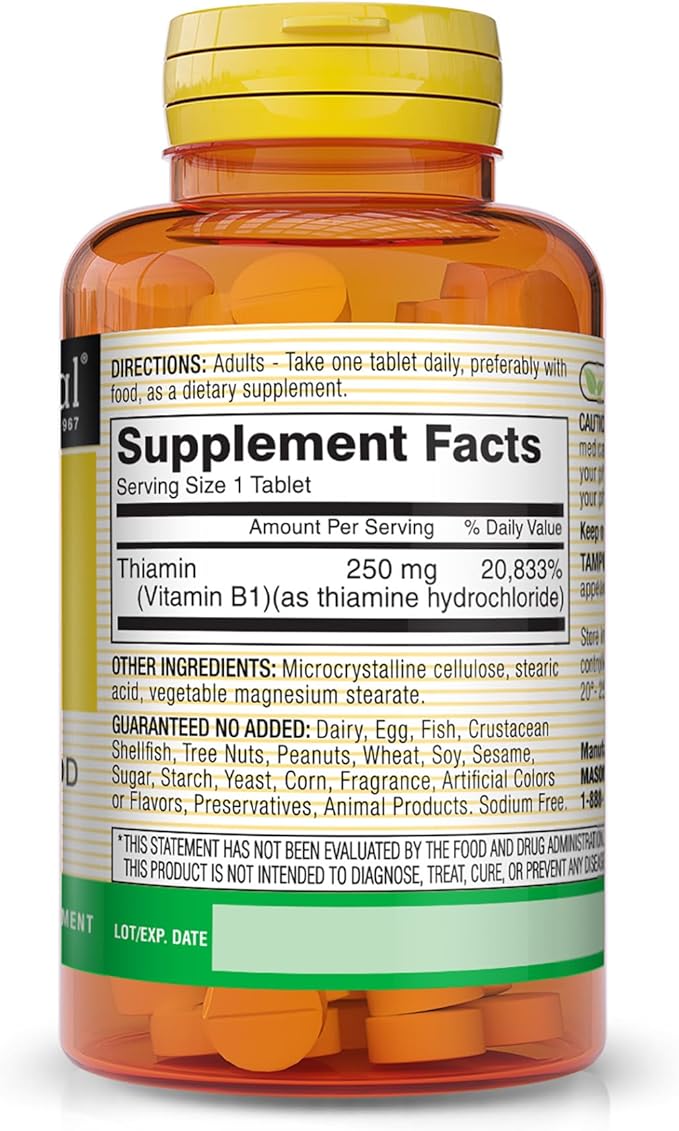 MASON NATURAL, Vitamin B-1 Thiamine Tablets, 250 Mg, 100-Count Bottle,