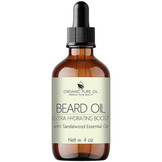 OPO - Organic Beard Oil for Men: 4 oz Sandalwood, Non-GMO, Vegan Facial Hair Conditioner for Fast Growing Beard, Mustache, Eyelash & Eyebrows