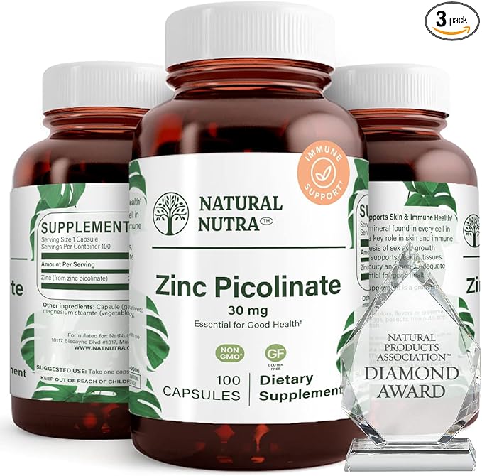 Natural Nutra Zinc Picolinate 30 mg, 100 Capsules (3 Pack)