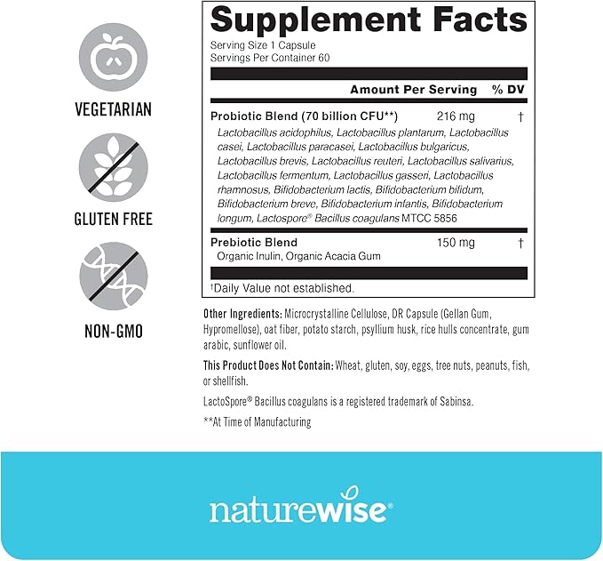 NatureWise Probiotics 70 Billion CFU 17 Strains 60 Capsules[2-Month Capsules[2-Month Supply]