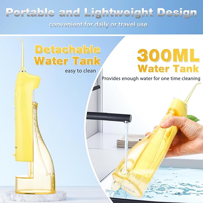 TOVENDOR Electric Water Flosser, Rechargeable Dental 3 Modes, 5 Tips (300ML, IPX7Waterproof IPX7Waterproof Waterflosser)