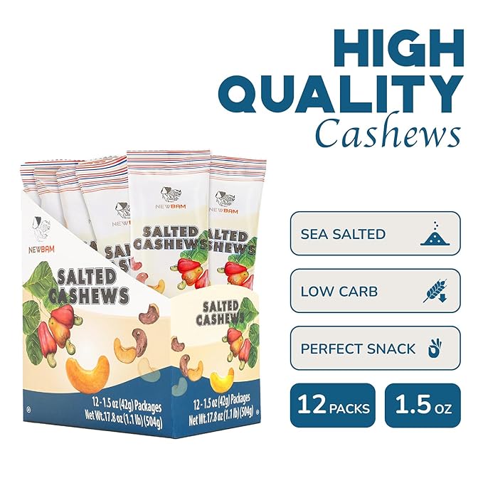 NEWBAM - Sea Salt Cashews Snack, 12 Pack (1.5oz), Keto