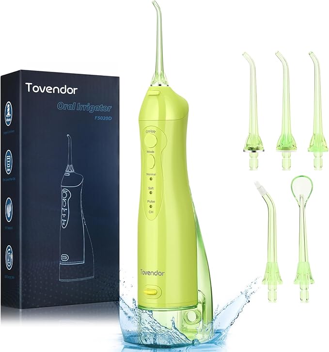 TOVENDOR Electric Water Flosser, Rechargeable Dental 3 Modes, 5 Tips (300ML, IPX7Waterproof IPX7Waterproof Waterflosser)