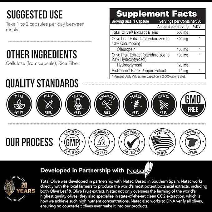 Total Olive® - Olive Leaf Extract (40% Oleuropein) (20% Hydroxytyrosol) (60 Count)