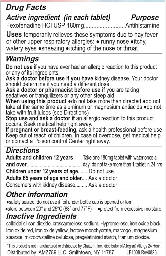 Allergy Relief | Fexofenadine HCl 180mg, 24-Hour Antihistamine, (30 Count 1))