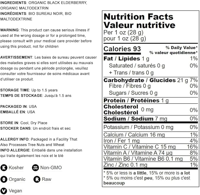 Food to Live Organic Black Elderberry 16 Pounds