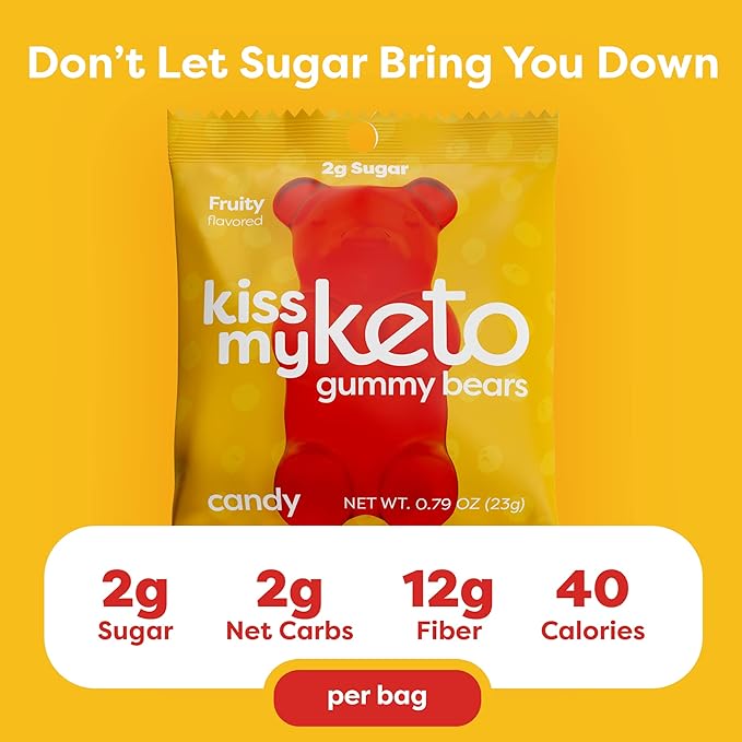 Kiss My Keto Gummies Candy – Low Carb Candy Gummy Bears, Keto Snack Pack – Healthy Candy Gummys – Sugar Free Gummy Bears, Keto Gummy Bear Candy – Keto Gummy Bears (24-pack)