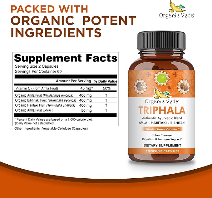 Organic Veda Triphala Capsules with Natural 120 Count