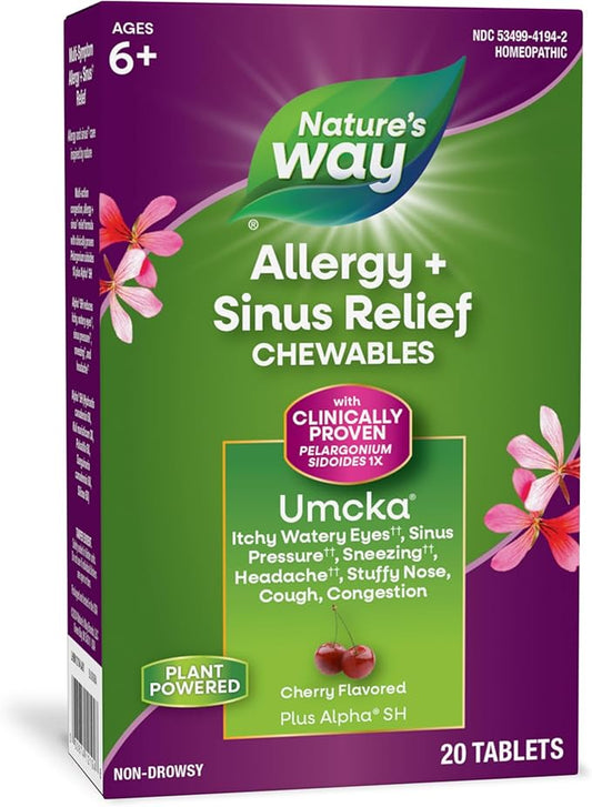 Nature's Way Umcka Allergy+Sinus Homeopathic, Sneezing, 20 Chewable