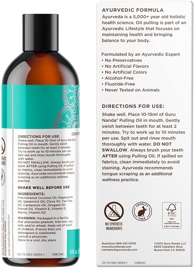 GuruNanda Coconut Oil Pulling, Fresh Breath 7 Essential (8 oz 6 Pack)