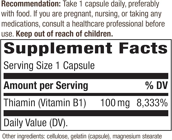 Nature's Way Vitamin B-1 100 mg 100 Capsules