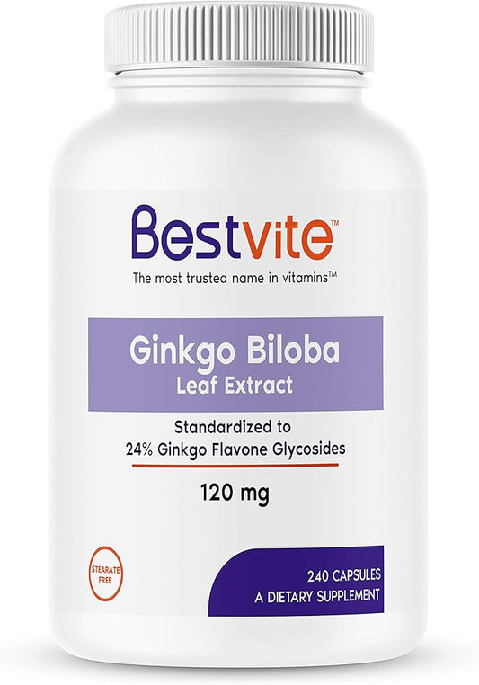 BESTVITE Ginkgo Biloba 120mg (240 Capsules) 24% Ginkgo