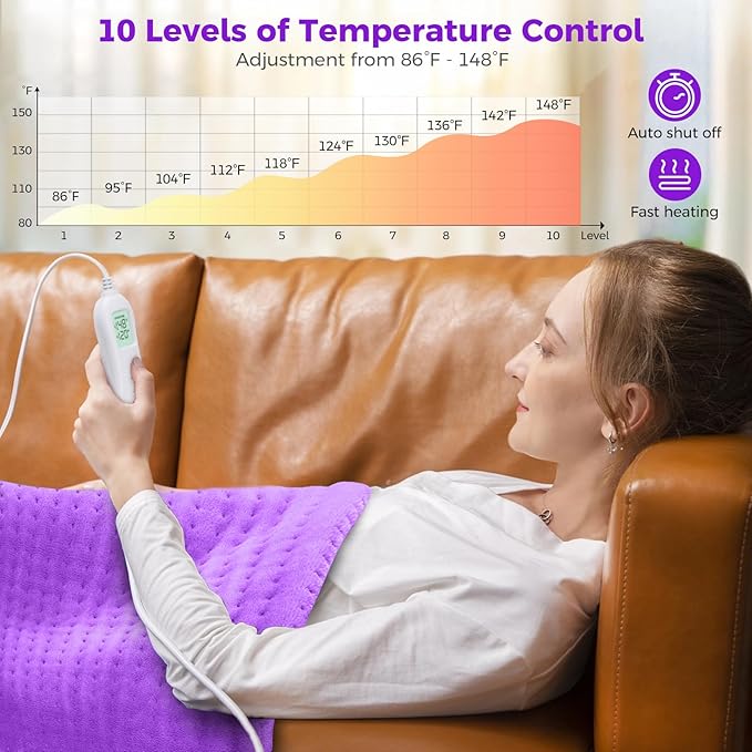 NOWWISH Heating Pad for Back Pain 12''x 24" 24" Purple